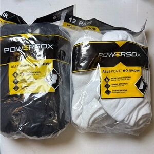 2 PowerSox Men's Cushion No Show Socks, 12-Pack 
24 Total 1 Pack Each Blk & Wht